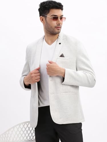 Image of SHOWOFFFF Men Solid Single Breasted Casual Blazer | Notched Lapel Full Sleeves Cotton Blazer for Mens | Slim Fit Regular Length Blazer for Men's