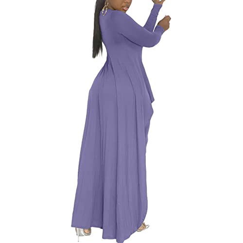 Linen Sets for Women 2 Piece Suit Pants Long Sleeve Maxi Dress and Wide Leg Pant Outfits4