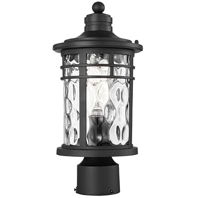 NAXTTII Outdoor Post Light Hardwired Waterproof Aluminum Pole Light Fixture with Water Ripple Glass Exterior Lamp Post Lantern for Garden Yard Patio Pathway 14.6 Inch E26 Socket