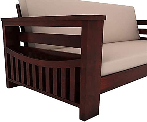 Image of Mamta Furniture Wooden 3 Seater Sofa Set Home Living Room |Solid Wood Sofa Set 3 Seater| Sheesham Wood Furniture Sofa Set | Without Pillow | 40 Density Cream Cushions|Mahogany Finish