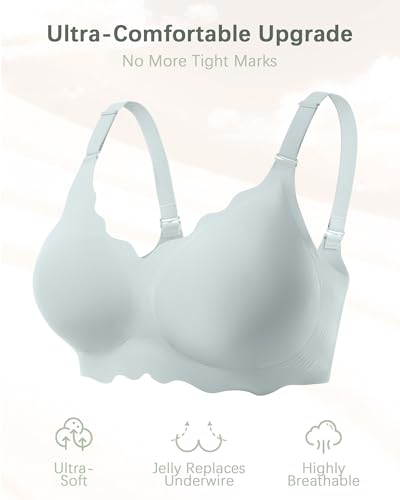 Image of Seamless Jelly Bras for Women No Underwire Push Up Bra Full Coverage V-Neck Wirefree Bralettes Soft T-Shirt Bra