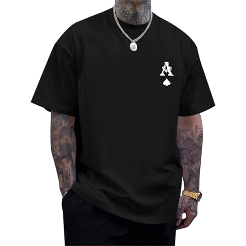 Men's Graphic Tees Vintage Oversize T Shirts Poker Ace of Spades Shirt Streetwear Rapper Casual Tee Top