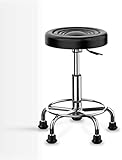 MYUYEE Taburete con Ruedas, Silla Giratoria Ajustable De Cuero Artificial, Cojín Más Grueso, Taburete De Bar, Salón De Belleza, Barbería, Taburete De Barbero(Negro-32,5 X 4260 Cm)