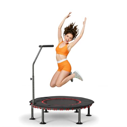 LIFERUN Fitness Trampolin Indoor | mit Randabdeckung | Bis 150kg Belastbar | 3 Verstellbare Haltegriff| Ohne Montage| 102/122cm | Kinder Erwachsene |Gummiseil Trampoline Drinnen | Zuhause Wohnungen