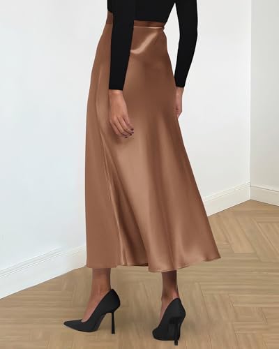 Image of BTFBM 2026 Summer Womens Skirts Silk Elegant High Waist Flowy Long Satin A-Line Midi Skirt Cocktail Wedding Party