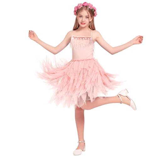 Sequins Diamonds Swan Feather Princess Party Girls Dress Sundress Summer Tutu Kids Dresses Dusty Pink 12-18 Months