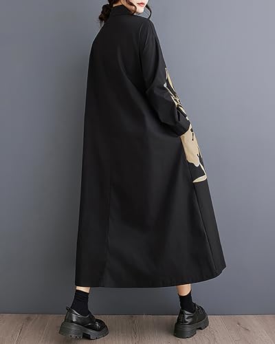 Image of ellazhu Womens Fall Casual Patchwork Funky Long Sleeve Designer Dress Loose Blouse GY2787 A
