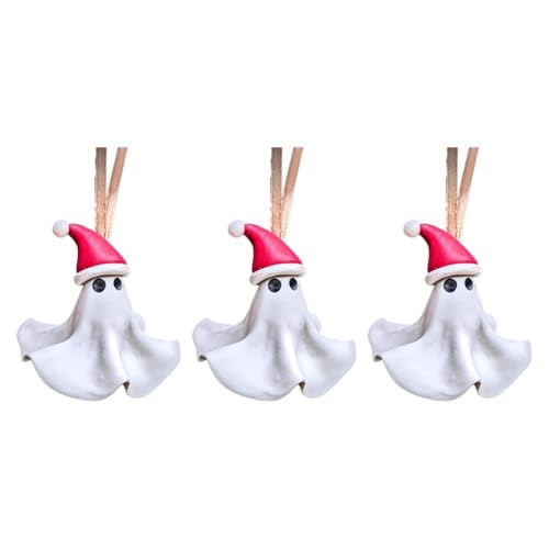 Adorno de árbol fantasma de Navidad, adornos de fantasma para árbol, adornos de Navidad espeluznantes, mini muecas de resina colgante de Papá Noel con sombrero