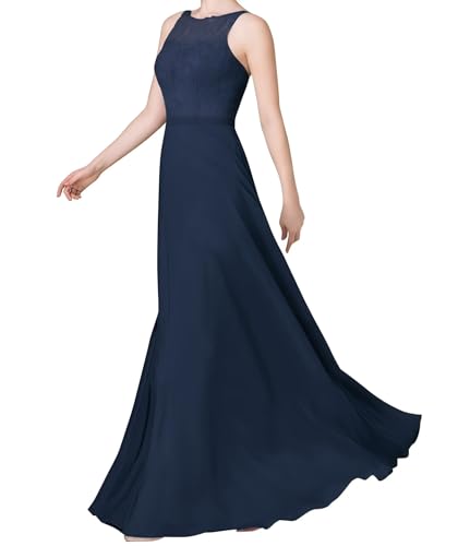 huitutu Abendkleider Damen Lang Neckholder Kleid Damen Ballkleider Elegant für Hochzeit Chiffon Brautjungfernkleider Navy Blau 34 Size
