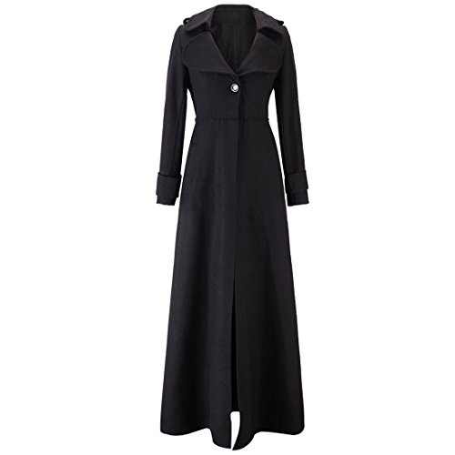LANMWORN Women Ultra Long Outerwear,Slim Lapel Full Length Wool Maxi Coat Overcoat Jacket Windbreaker Trench Coat Black