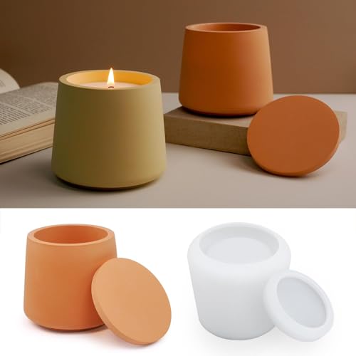 Moldes Silicona Velas, Moldes para Tarros con Tapa Moldes para Tarros de Velas Moldes de Silicona de hormigón para Portavelas para Macetas, Decoración del Hogar