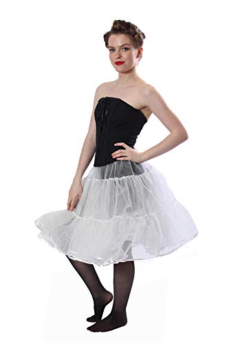 BellaSous Luxury Adult Woman Multi Layered Knee Length Petticoat Halloween Skirt (White,One Size)