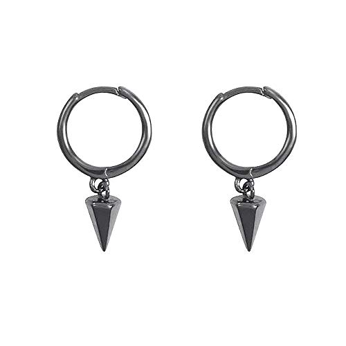 Punk Spike Tiny Dangle Hoop Earrings for Women Girls Men Sterling Silver Charms Hoops Cuff Cartilage Stud Tragus Helix Wrap Minimalist Geometric Earrings Dainty Hypoallergenic Fashion (black)