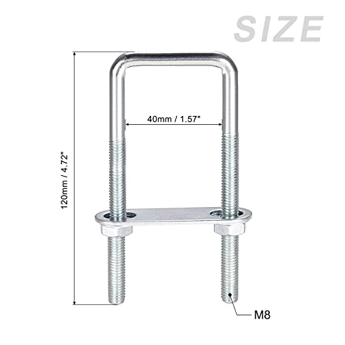 Image of METALLIXITY U Bolts 2 Sets (M8x40x120mm), Square U Bolt Carbon Steel with Accessories - for Construction, Pipe