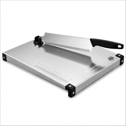 Image of Black Cut & Chop Stainless Steel Chopping Board with Knife | Rust Proof Chopping Board | Food Grade Steel Cutting Board | Heavy Duty Kitchen Cut and Chop Board with Rotary Knife Lock