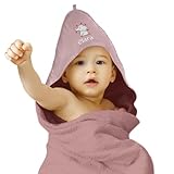 cozy racoon Baby Kapuzenhandtuch Altrosa Bestickt mit Namen oder Wunschtext | Personalisiertes Handtuch mit Kapuze für Babys I Kuscheliges Babyhandtuch (75 x 75cm)