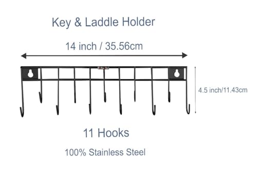 Image of OSE Wall Mounted Cutlery Holder | Utensil Organizer | Spoon & Ladle Stand | Multipurpose Key Rack (Black, Metal)