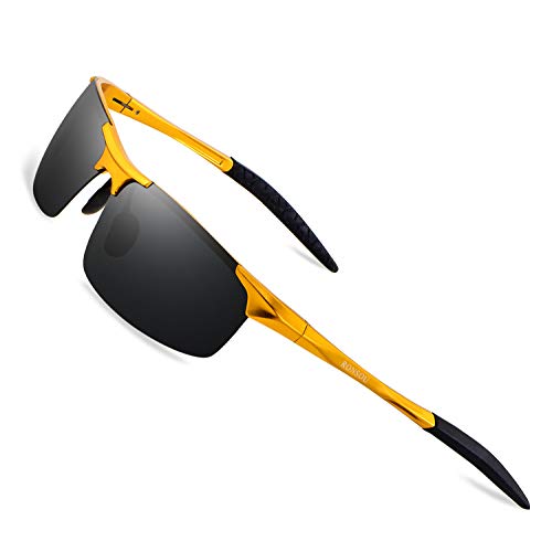 Image of RONSOU Mens Sunglasses Polarized Sport UV Protection Ultralight Al Mg Sunglasses for Men Fishing Driving Golf