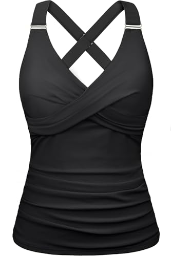 Women Tankini Top Only - Twist Front Tummy Control Swim Bathing Suit Top Adjustable Cross Back No Bottom 2025