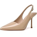 RIBONGZ Nude Sexy Slingback Pumps Wedding Bride Dressy Heels for Women Closed Toe Pointy High Heels Prom Party Evening Shoes 8.5