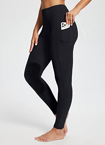 BALEAF Damen Reithose Winter Reitleggings Kniebesatz wasserabwiesend Thermoleggings gefüttert mit Handytasche für Frauen Mädchen Schwarz M