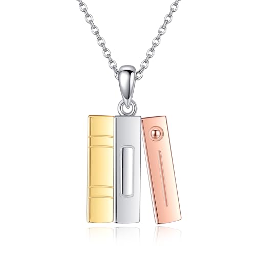 CUPENDA Book Necklace S925 Sterling Silver Library Book Necklace...