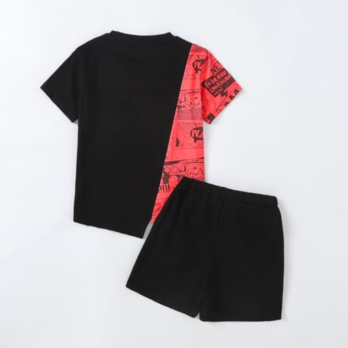 Image of OLMRJKD Boys 2 Piece Outfits Short Sleeve Colorblock T-shirt and Shorts Summer Casual Clothes for 6-12 Years