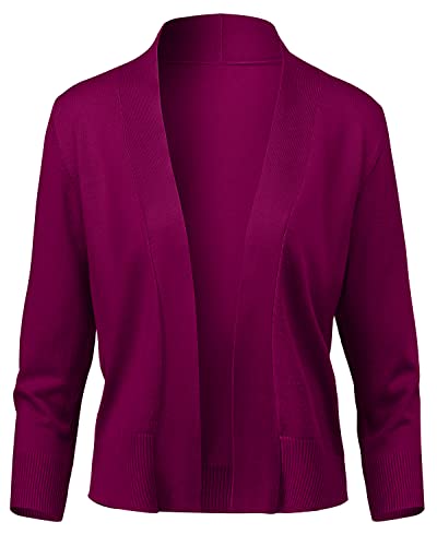 620 Womens Classic 3/4 Sleeve Open Front Cropped Bolero Cardigan Magenta M #TOP19