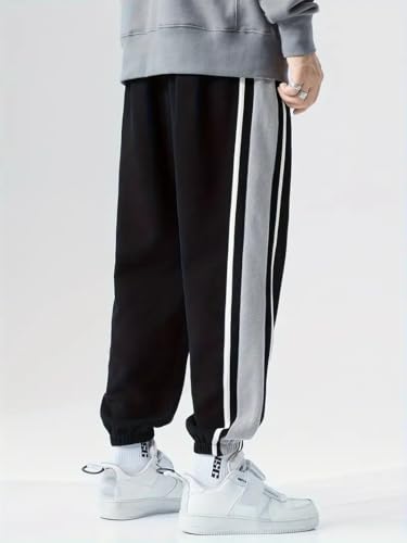 Image of Q - RIOUS Men's Black Colorblock Jogger Sweatpant | Contrast Side Stripe Sportswear | Casual & Gym Wear