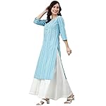Janasya-Womens-Blue-Cotton-Striped-Straight-Kurta