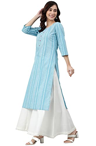 Image of Janasya Women's Cotton Striped Regular Kurta