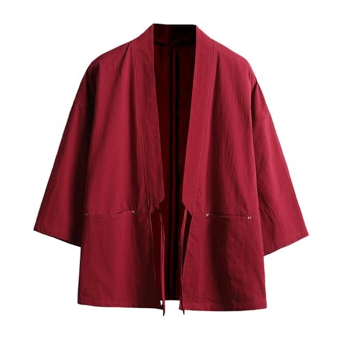 Cardigan court homme style japonais à sept manches et ceinture amovible