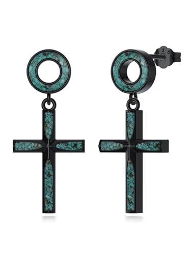 Boucles d'oreilles croix en argent 925 turquoise à la finition joaillière
