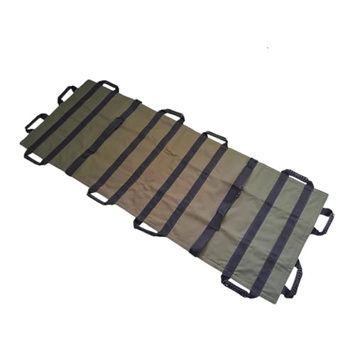 担架 折りたたみ 布担架、簡易担架 、12個のハンドル付き、折りたたみ式ポータブルストレッチャー、ナイロン生地、負傷者の搬送、屋外キャンプ、患者、ペットの搬送用(Green)