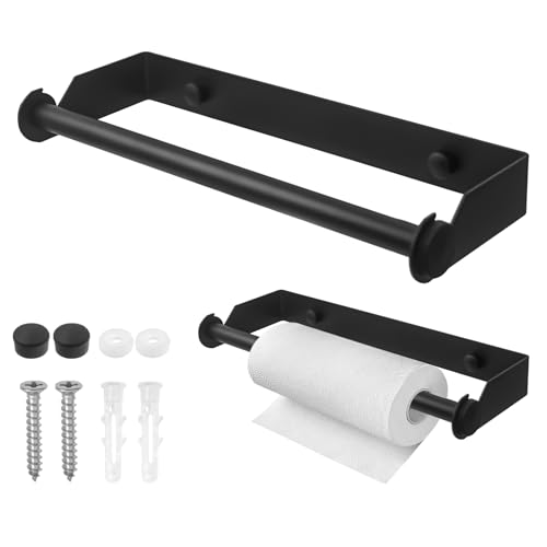 XNJIHWA Porte Essuie Tout Mural Support Papier Essuie Tout en Acier Inoxydable Dérouleur Porte Sopalin Mural pour Cuisine Salle De Bain,28cm,Noir