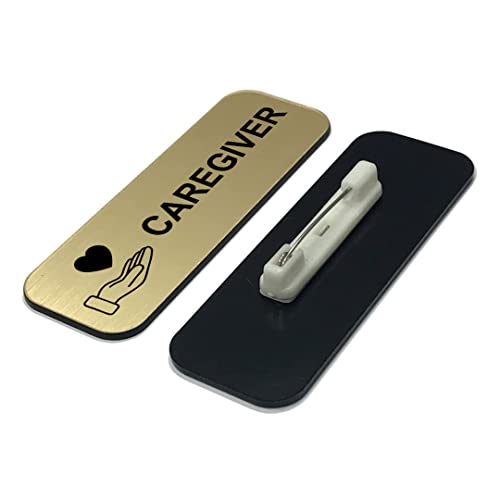 Caregiver 1\" x 3\" Name Tag/Badge, Brushed Gold, (3 Pack)
