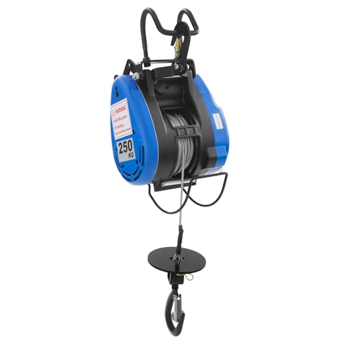 Treuil électrique 2 en 1 - 250 kg - Hauteur de levage 29 m - 19 m/min - Palan électrique avec interrupteur d'arrêt d'urgence - Crochet de sécurité - Avec corde en acier de 30 m - Pour usines