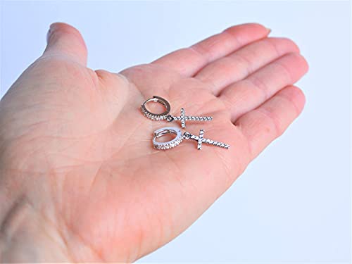Dangle Cross Huggie Hoop Earrings In Sterling Silver With Cz Diamonds – Handmade In The Usa. #TOP4