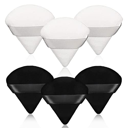 6 Pcs Powder Puff Face Makeup Puffs,Triangle Wedge Shape Soft Velour Powders Puffs for Loose Mineral Powder Body Powder Cosmetic Foundation Wet Dry Beauty Makeup Tool