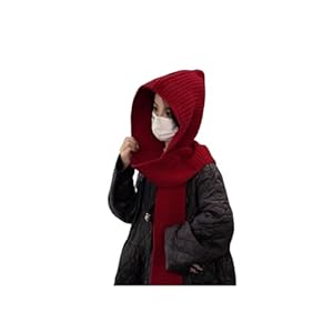 Jiujiutu bonnet femme tricot hiver épais chaud stylé laine thermique Écharpes 2 en 1 chapeau 54-62cm oversize respirant et élastique loisir hat rouge