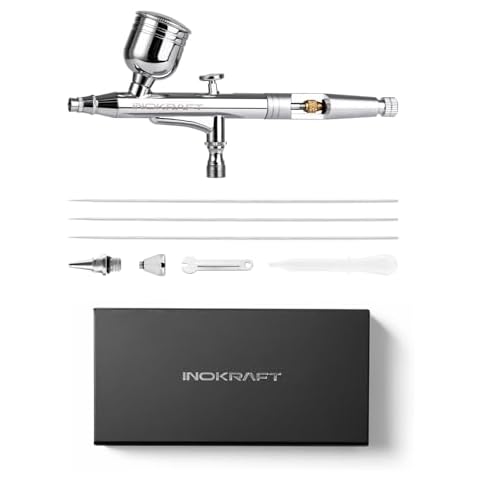 InoKraft Airbrush Beginner Set with 3 Nozzle Sets 0.2, 0.3 & 0.5 mm - Dual-Action Gravity Feed Airbrush with Cutaway Handle and How-To Guide, Airbrush Paint Set for Model Painting Cover