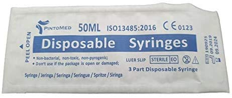 PintoMed - Pack Siringa Monouso Sterile 3 Parti - 6 x 50 ml - Luer Slip - Confezione da 6 unità