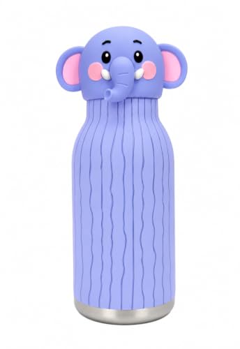 Image of 480ml Stainless Steel Sipper Water Bottle with Straw | Leakproof Animal Sipper Bottle | Reusable Drinking Bottle for School, Travel & Daily Use (Elephant)