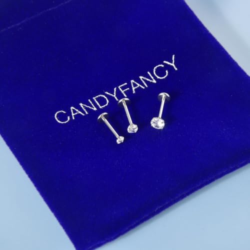 CANDYFANCY 3PCS 16G G23 Titanium Threadless Nose Studs Push In Flat Back Earrings 234mm CZ Nose Rings Stud Cartilage Earrings Nostril Jewelry with Taper Piercing for Women Men (8mm Length post) by CANDYFANCY - Used condition - Image 9