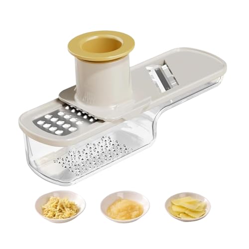 Mini Knoblauchschneider, Multifunktionale Knoblauchmühle & Mandolinenschneider, 3-in-1 Ingwerreibe, Knoblauchreibe, Gemüsesschneider Mit Behälter, Griffige Knoblauchpresse...