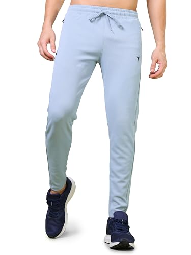 Image of TECHNOSPORT Men's Slim Fit Track Pants with Zip Pockets, ELASTO Plus Quick Dry Stretchable Lightweight Lower for Gym Running Yoga and Sports