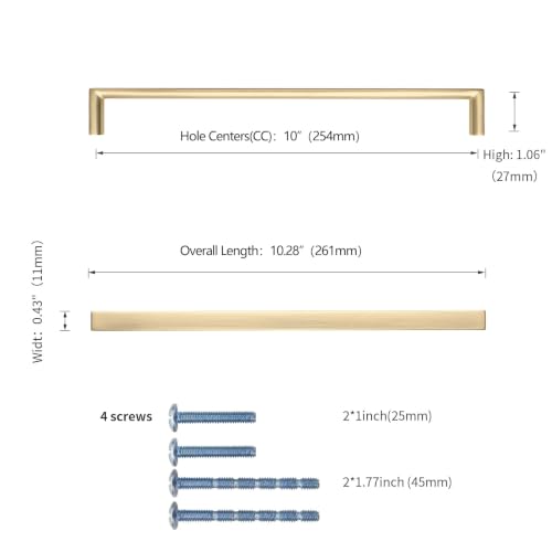 Image of 6 Pack 10 Inch Brushed Gold Cabinet Pulls, Kitchen Hardware