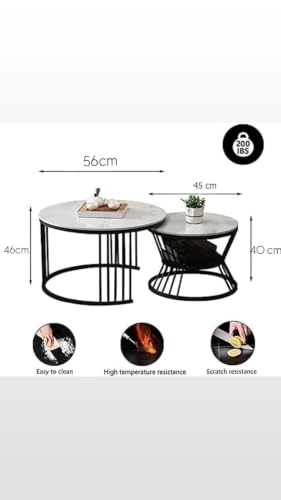 Image of Brown Art SHOPPEE Round Coffee Table Home Decor Furniture Coffee Table Sets,2 Piece MDF Top,Stacking Nesting Table with Iron Frame for Living Room Living Room or Lounge (Silver Brown)