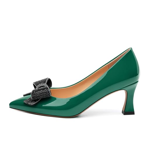 Heels for Women Closed Patent Pointed Toe Bow Pumps Slip on Kitten Low Heels Wedding Party Dress Office Shoes 2.5Inch2