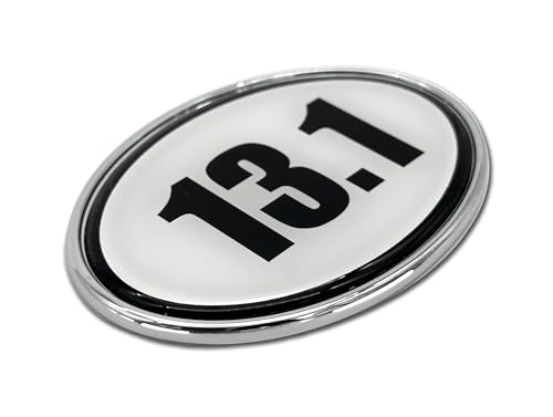 Image of Elektroplate 13.1 Half Marathon Oval Black & White All Metal Emblem for Cars, Trucks, and All Auto | Universal Fit at 3.6 inch x 2.5 inch | Weatherproof